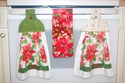 2 beautiful *Christmas -Poinsettia Leaf-* tie kitchen towel and one hand kitchen