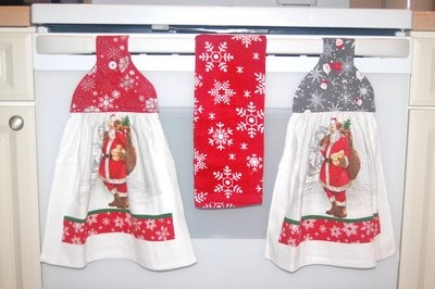 2 beautiful *Christmas -Santa Claus-* tie kitchen towel and one hand kitchen towel