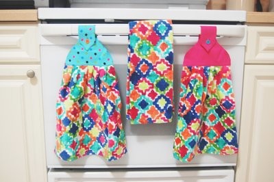2 beautiful *colorful Summer* tie kitchen towel and one hand kitchen towel