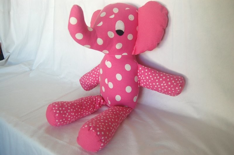 stuffed Elephant - pink with white dots - kids toy for every age