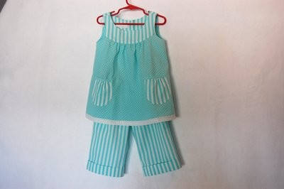 HANDCRAFTED - TOP & LONG PANTS - TURQUOISE - FOR GIRLS 4 (FOUR) YEARS
