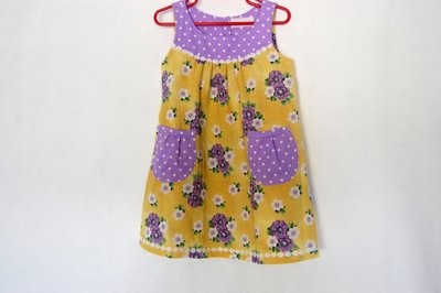 HANDCRAFTED - FLOWER & DOTS DRESS - PURPLE/YELLOW - FOR GIRLS 4 (FOUR) YEARS​