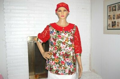 HANDCRAFTED - SUMMER BLOUSE WITH LACE - RED