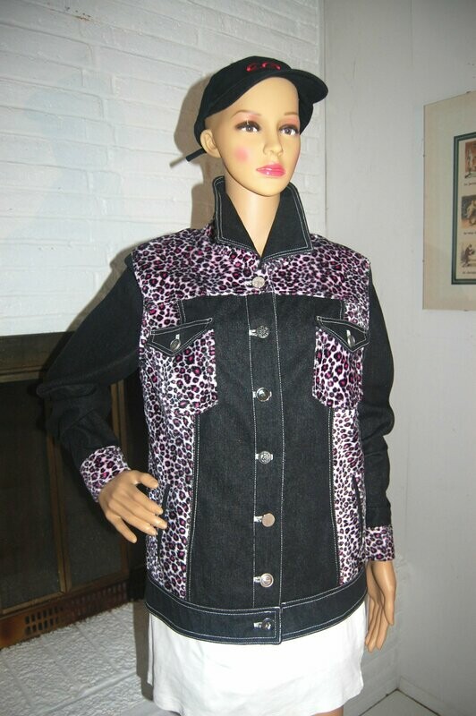 One of a kind Black / Purple Leopard Jeans Jacket