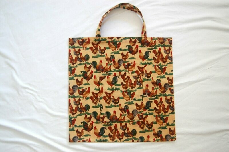 Handcrafted - Environmentally friendly Reusable 100% Cotton SHOPPING BAG (GROCERIES) "CHICKEN FARM"