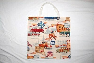 Handcrafted - Environmentally friendly Reusable 100% Cotton SHOPPING BAG (GROCERIES) "ROUTE 66"