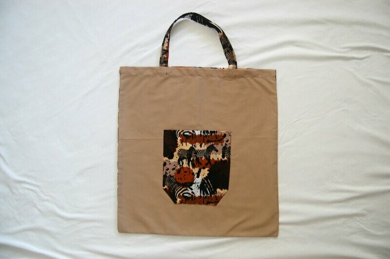 Handcrafted - Environmentally friendly Reusable 100% Cotton SHOPPING BAG (GROCERIES) "ZEBRA"