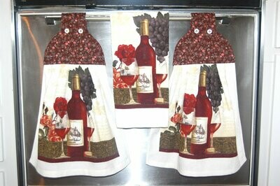 2 beautiful *Red wine* tie kitchen towels and one hand kitchen towel