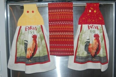 2 beautiful *Farm fresh* rooster tie kitchen towels and one hand kitchen towel