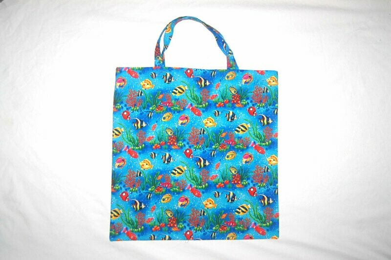 Handcrafted - Environmentally friendly Reusable 100% Cotton SHOPPING BAG (GROCERIES) "FISH AQUARIUM"