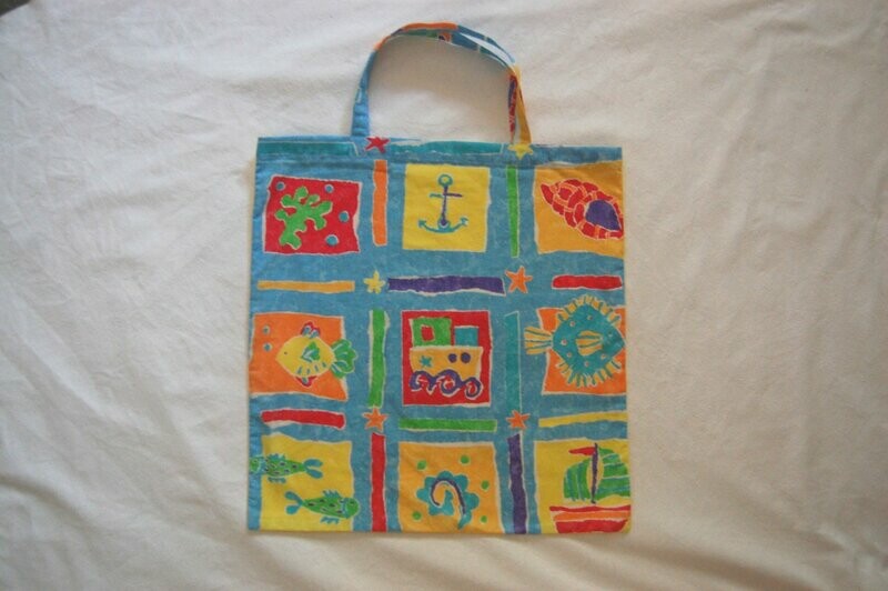 Handcrafted - Environmentally friendly Reusable 100% Cotton SHOPPING BAG (GROCERIES) "CHILD PATCHWORK"