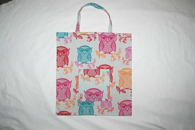 Handcrafted - Environmentally friendly Reusable 100% Cotton SHOPPING BAG (GROCERIES) "OWL "