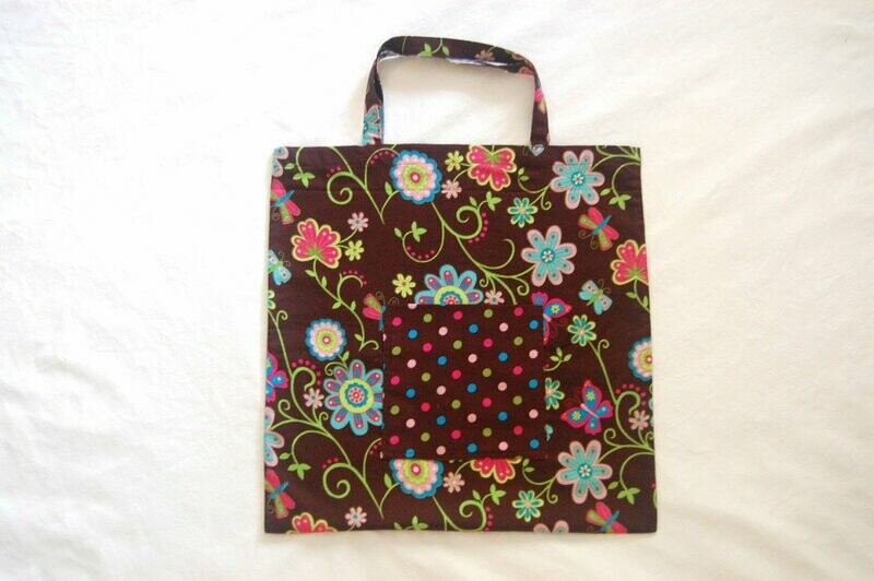 Handcrafted - Environmentally friendly Reusable 100% Cotton SHOPPING BAG (GROCERIES) "FLOWER & BUTTERFLY "