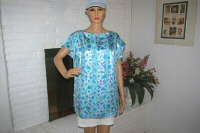 HANDCRAFTED - TUNIC (100% SILK + CHIFFON) in LIGHT BLUE with FLOWERS