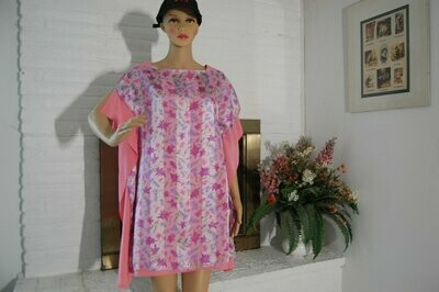 HANDCRAFTED - TUNIC (100% SILK + CHIFFON) in PINK | PURPLE with FLOWERS