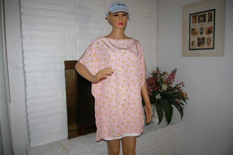 HANDCRAFTED - TUNIC (100% SILK) in PINK with YELLOW STARS