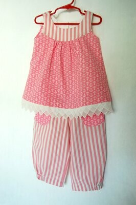 Handcrafted Sailor Top & Pants - Pink - for Girls 3 (three) YEARS