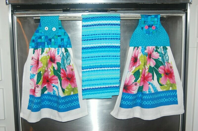 2 beautiful *Hawaii* tie kitchen towels and one hand kitchen towel