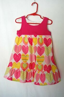 Handcrafted - Heart Dress - Red/Yellow/White - for Girls 2 (two) YEARS