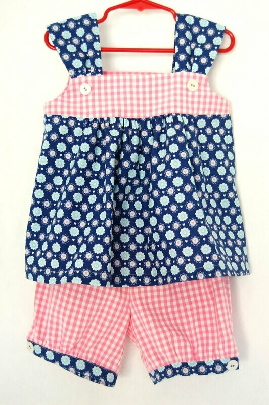 Handcrafted  - Flower Top & Pants - Pink/Blue - for Girls 2 (two) YEARS