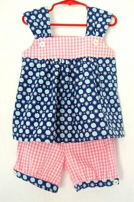 Handcrafted - Flower Top & Pants - Pink/Blue - for Girls 2 (two) YEARS