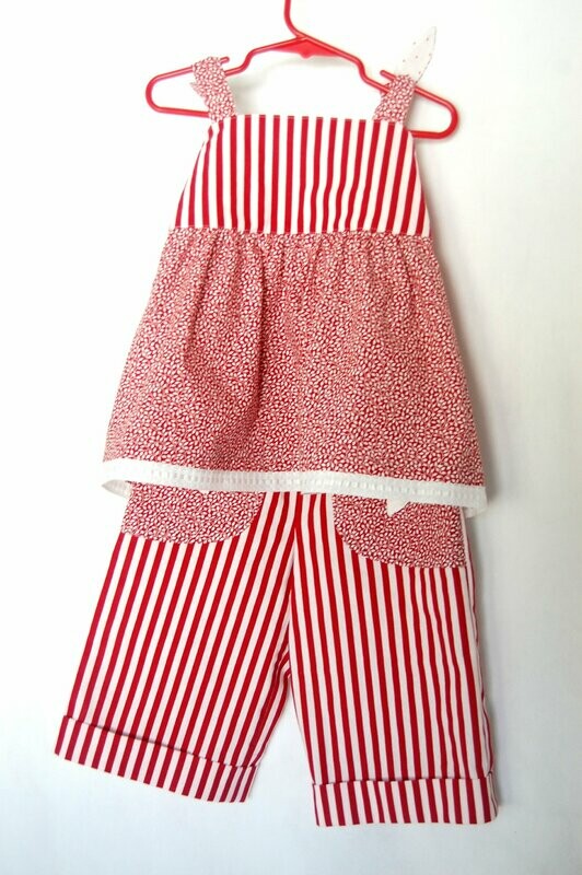 Handcrafted  - Sailor Top & Pants - Red - for Girls 2 (two) YEARS