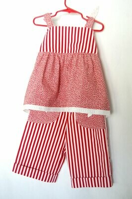 Handcrafted - Sailor Top & Pants - Red - for Girls 2 (two) YEARS