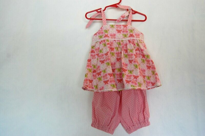 Handcrafted  - Butterfly Top & Pants - Pink/Green - for Girls 18 (eighteen) MONTH