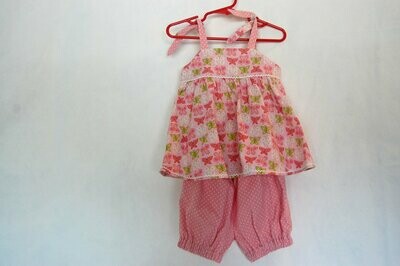 Handcrafted - Butterfly Top & Pants - Pink/Green - for Girls 18 (eighteen) MONTH