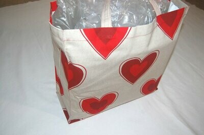 Handcrafted - Environmentally friendly Reusable 100% Cotton BIG SHOPPING BAG (GROCERIES) " Valentines Day"