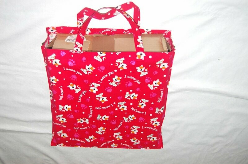 Handcrafted - Environmentally friendly Reusable 100% Cotton BIG SHOPPING BAG (GROCERIES) " I meow you"