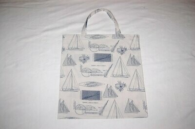 Handcrafted - Environmentally friendly Reusable 100% Cotton SHOPPING BAG (GROCERIES) "SAIL BOAT"