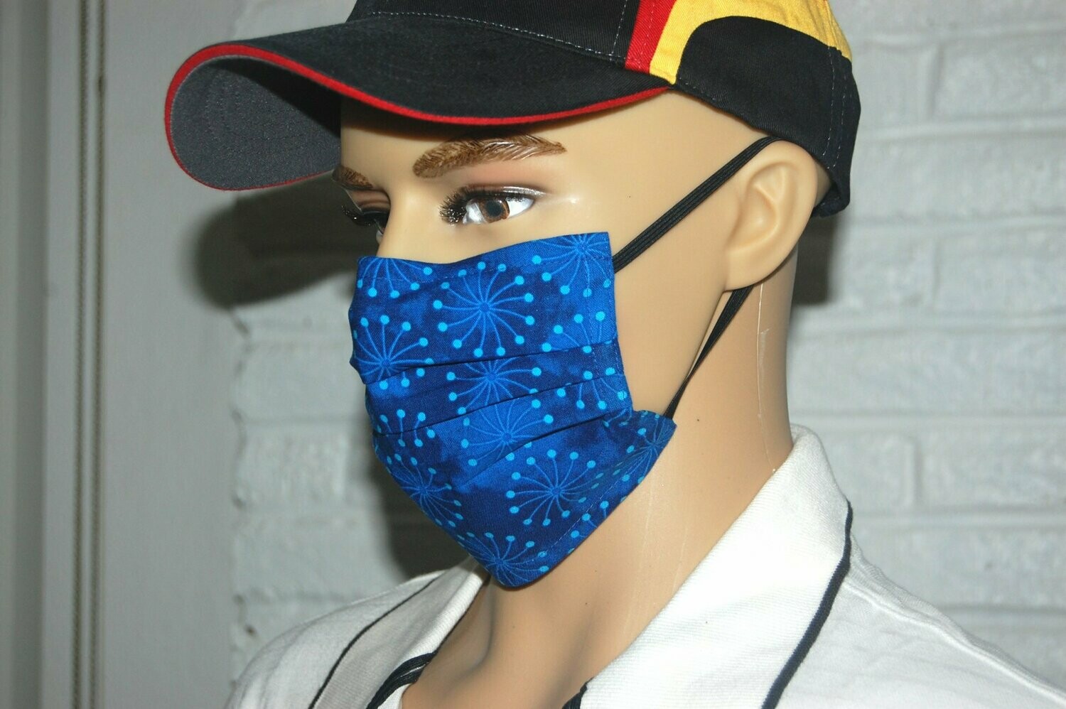 Handcrafted - Environmentally friendly Reusable 100% Cotton Face Mask  "BLUE Wheel"