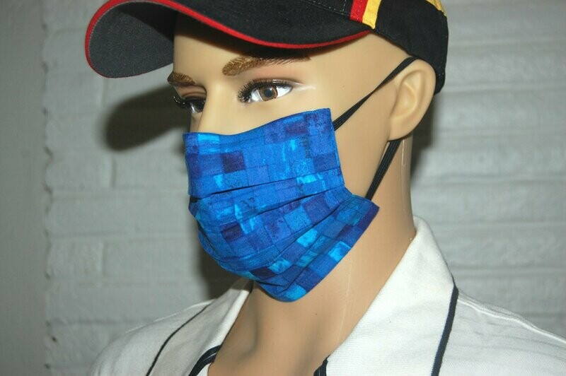 Handcrafted - Environmentally friendly Reusable 100% Cotton Face Mask  "BLUE Square"