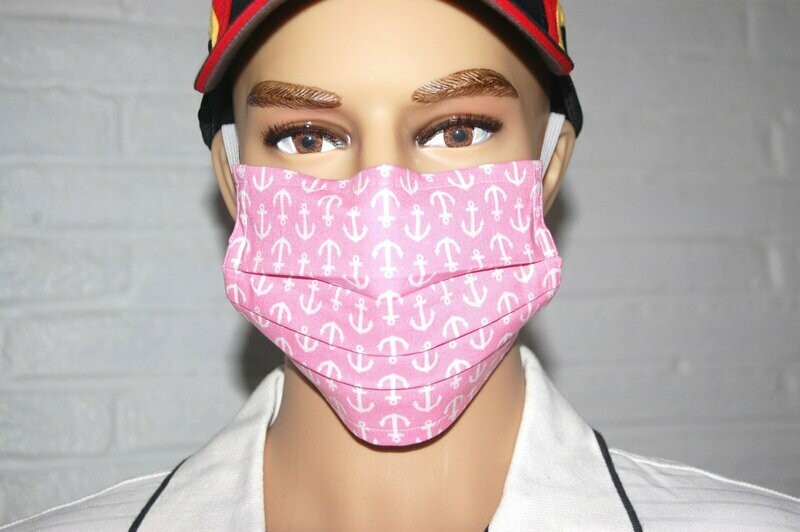 3 Layer Handcrafted - Environmentally friendly Reusable 100% Cotton Face Mask  PINK "SAILOR"