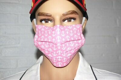 3 Layer Handcrafted - Environmentally friendly Reusable 100% Cotton Face Mask PINK "SAILOR"