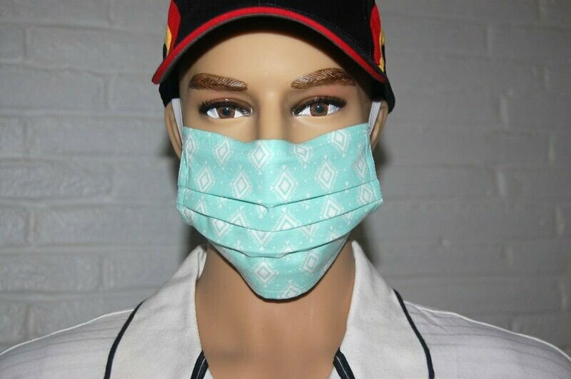 3 Layer Handcrafted - Environmentally friendly Reusable 100% Cotton Face Mask   "GREEN/WHITE"