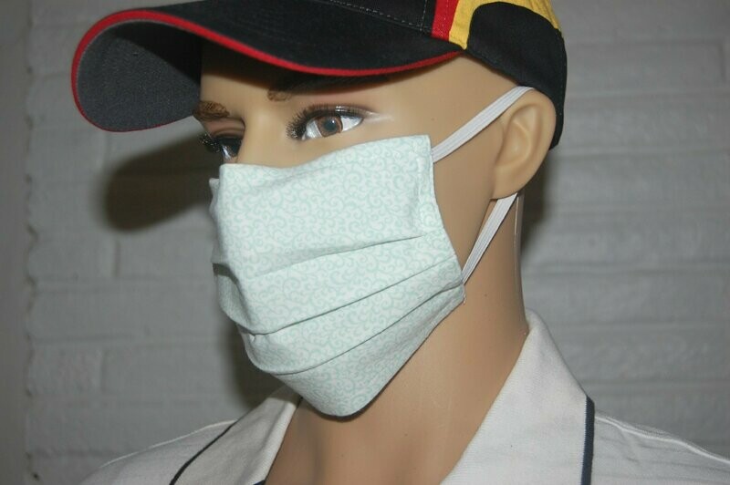 3 Layer Handcrafted - Environmentally friendly Reusable 100% Cotton Face Mask   soft "GREEN/WHITE"