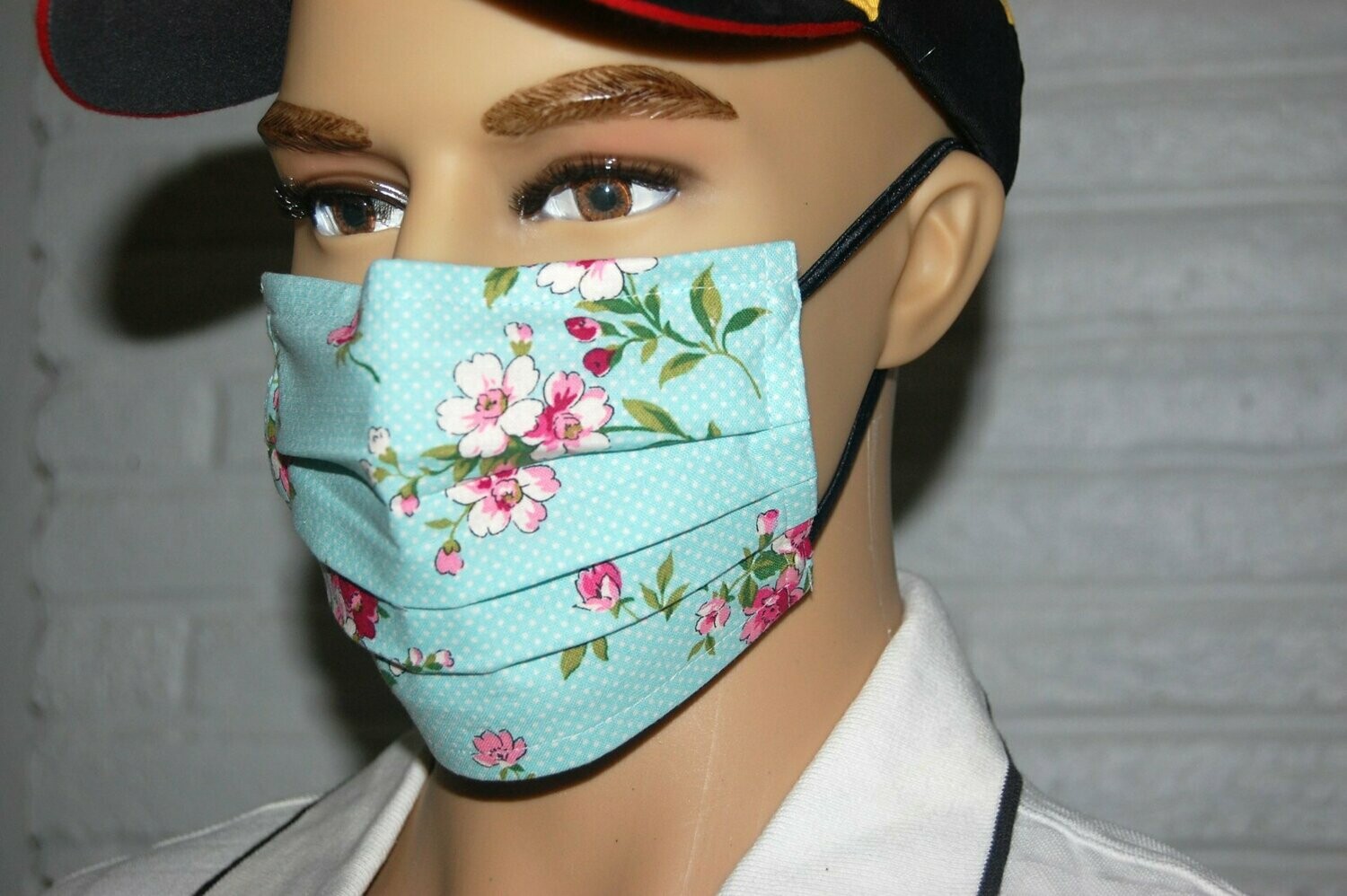 3 Layer Handcrafted - Environmentally friendly Reusable 100% Cotton Face Mask  in turquoise  "FLOWER"