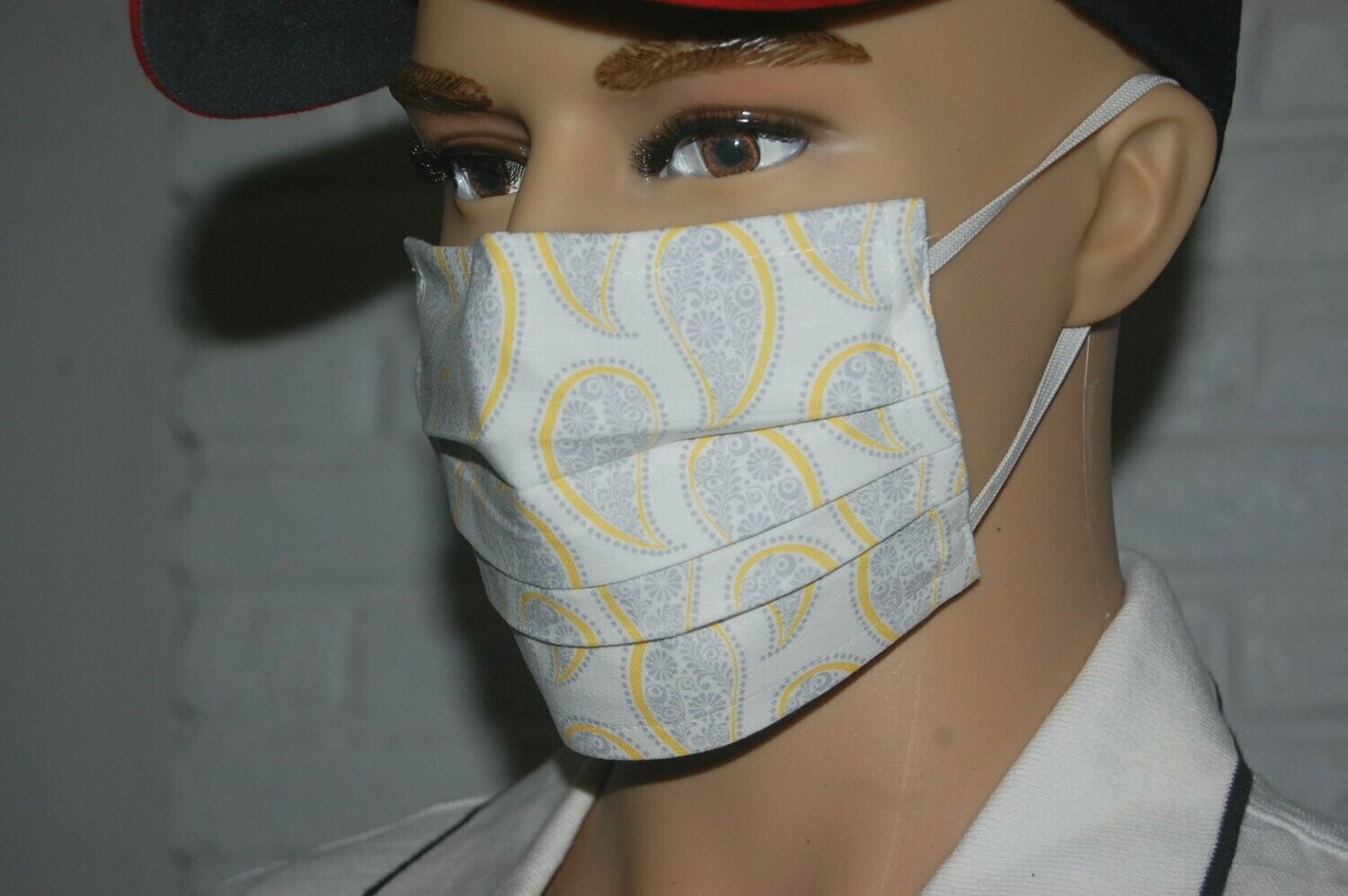 3 Layer Handcrafted - Environmentally friendly Reusable 100% Cotton Face Mask  in   "white | gray | yellow"