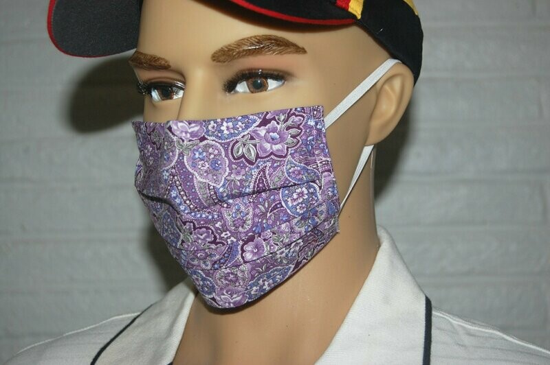 3 Layers Handcrafted - Environmentally friendly Reusable 100% Cotton Face Mask   "PURPLE"