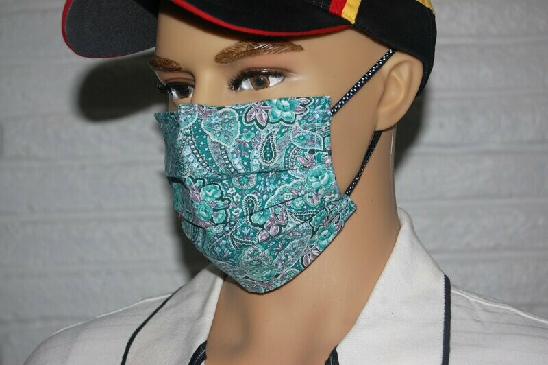 3 Layer Handcrafted - Environmentally friendly Reusable 100% Cotton Face Mask   "GREEN/PURPLE"