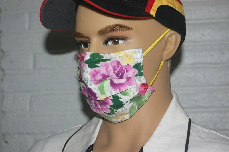 3 Layer Handcrafted - Environmentally friendly Reusable 100% Cotton Face Mask  "FLOWER"