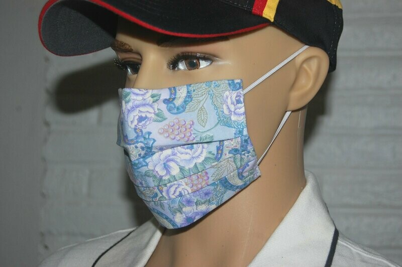 3 Layer Handcrafted - Environmentally friendly Reusable 100% Cotton Face Mask   "BLUE / PURPLE"