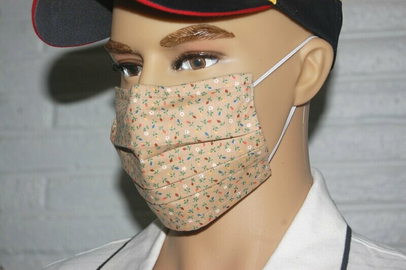 3 Layer Handcrafted - Environmentally friendly Reusable 100% Cotton Face Mask   brown "Flowers"