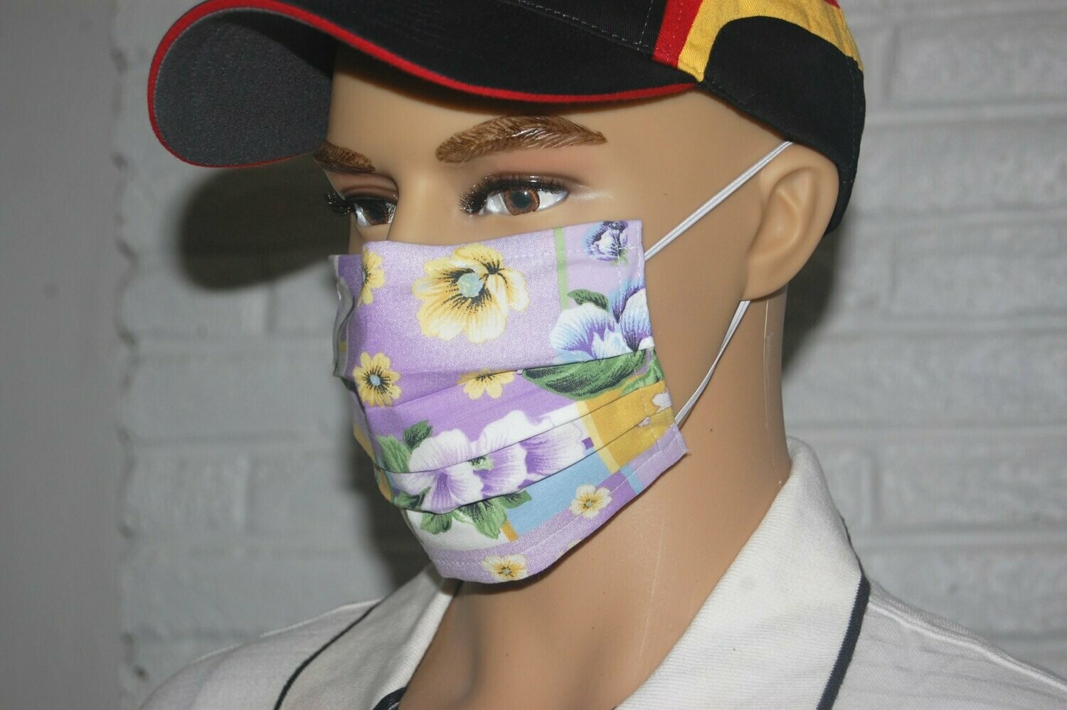 3 Layer Handcrafted - Environmentally friendly Reusable 100% Cotton Face Mask   "purple - yellow Flowers"