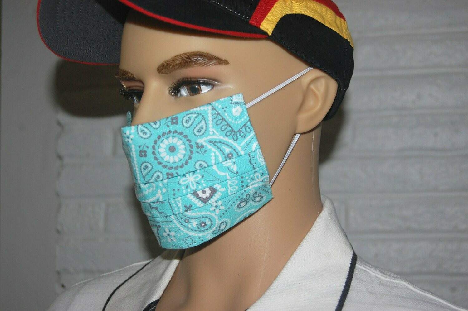 3 Layer Handcrafted - Environmentally friendly Reusable 100% Cotton Face Mask  turquoise "BANDANA"