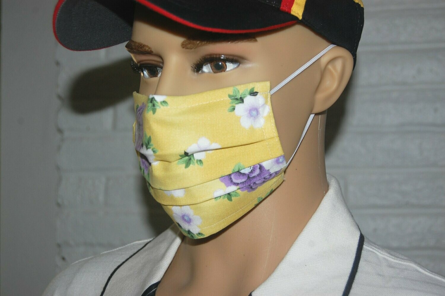 3 Layer Handcrafted - Environmentally friendly Reusable 100% Cotton Face Mask yellow with purlpe-white  "FLOWERS"