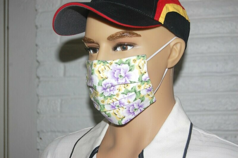 3 Layer Handcrafted - Environmentally friendly Reusable 100% Cotton Face Mask  "SPRING FLOWERS"