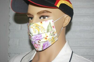 3 Layer Handcrafted - Environmentally friendly Reusable 100% Cotton Face Mask "mixed FLOWERS"